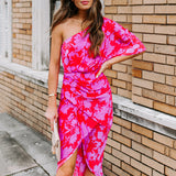 One Shoulder Printed Midi Dress