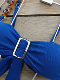 Solid Color Hollow High-Waisted Chains Buckle Bandage Padded Spaghetti-Neck Swimsuits Bikini Swimsuit