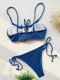 Spaghetti-Neck Hollow Bralette Tie Side Solid Color Bikini Swimwear