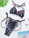 Dreiteiliger gepolsterter Neckholder-Bikini-Badeanzug mit Leopardenmuster