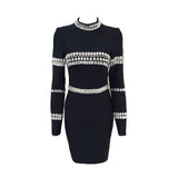 Rhinestone Long-sleeved Bandage Mini Dress