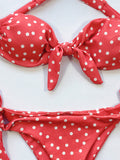 Schulterfreier Bikini-Badeanzug mit Polka Dots