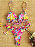 Floral-Print Triangle Split Bikini Swimsuit