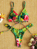 Floral-Print Triangle Split Bikini Swimsuit