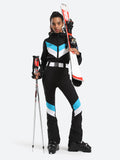 Stripe One Piece Ski Suit With Hood