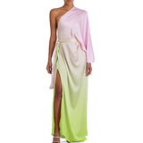 One Shoulder Gradient Casual Maxi Dress Flaxmaker