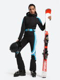 Vertical Stripes One Piece Ski Suit With Hood