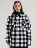 Autumn And Winter Black And White Plaid Shirt Ski Jacket Waterproof Thick Warm Veneer Trend Loose Snow Jacket