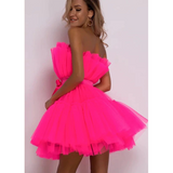 Bandeau Mesh Bow Pompadour Mini Dress