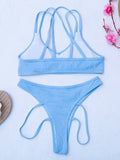 Solid Color Bandage Padded Bralette Hollow Hipster Bikini Swimwear