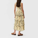 Yellow Printed Tiered Dress