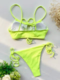 Spaghetti-Neck Hollow Bralette Tie Side Solid Color Bikini Swimwear