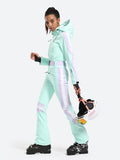 Vertical Stripes One Piece Ski Suit With Hood