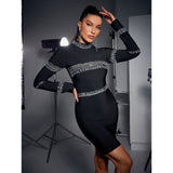 Rhinestone Long-sleeved Bandage Mini Dress