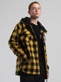 Men's Autumn And Winter Yellow And Black Plaid Shirt Ski Suit Waterproof Thick Warm Veneer Trend Loose Snow Suit