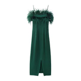 Bandeau Feather Green Dress