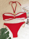 Beaded Decorated Halterneck Padded Hipster Backless Bikini Swimwear