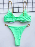 Plain Pin Buckle Chain Bikini Swimsuit