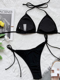 5 Colors Tie Side Halterneck Solid Color Bikini Swimsuit