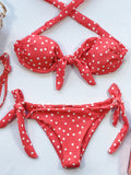 Schulterfreier Bikini-Badeanzug mit Polka Dots