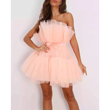 Bandeau Mesh Bow Pompadour Mini Dress