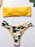 Bandeau Coconut-tree Printed Bikinis Swimwear