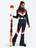 Stripe One Piece Ski Suit With Hood