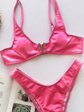 Solid Color V-Neck Padded Bralette Hipster Bikini Swimwear