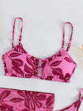 Dreiteiliges Set aus Bikini-Bademode mit Blumenmuster und hohlem Rücken