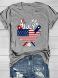 4th Of July Baseball Design Print Short Sleeve T-Shirt Aosig