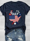 4th Of July Baseball Design Print Short Sleeve T-Shirt Aosig