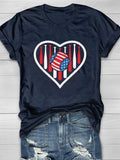 4th Of July Heart Baseball Print Short Sleeve T-Shirt Aosig