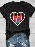 4th Of July Heart Baseball Print Short Sleeve T-Shirt Aosig