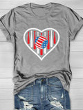 4th Of July Heart Baseball Print Short Sleeve T-Shirt Aosig