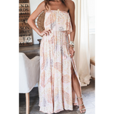 Off Shoulder  Wasit Slit Printed Dress