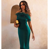 Bandeau Feather Green Dress