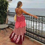 Ethnic Backless Tiered Maxi Dress Flaxmaker