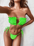 Fluorescent Ruffled Split-Joint Backless Padded Bandeau Tie Side Bikini Swimwear