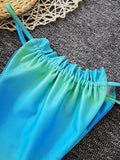 Gradient Strapless Triangles Tie Side Backless Stylish Bikini Swimwear