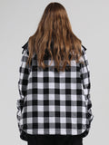 Autumn And Winter Black And White Plaid Shirt Ski Jacket Waterproof Thick Warm Veneer Trend Loose Snow Jacket