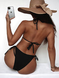 5 Colors Tie Side Halterneck Solid Color Bikini Swimsuit