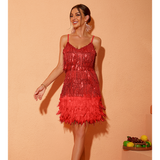 Tassel Sequin Feather Mini Dress Flaxmaker