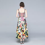 Flaxmaker Sunflower Printed Holiday  Backless  Dress