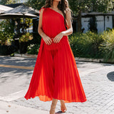 One Shoulder Solid Color Hem Maxi Dress