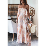 Off Shoulder  Wasit Slit Printed Dress