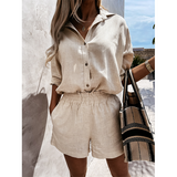 Casual Solid Color Shirt Two Piece Set