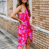 One Shoulder Printed Midi Dress