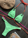 Halterneck Plain Two Pieces Bikini Set