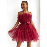 Bandeau Mesh Bow Pompadour Mini Dress