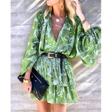 Jungle Printed Lantern Sleeved Mini Dress